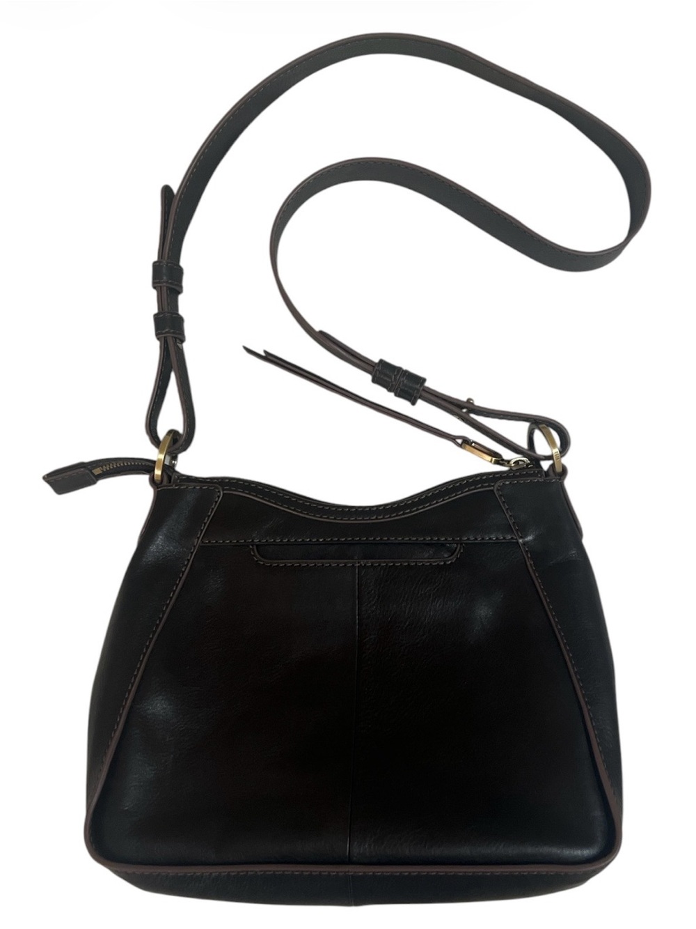 HOBO International Black Leather crossbody Bag Brown Trim Adjustable Strap - Picture 2 of 6